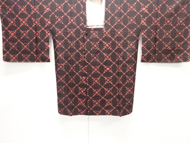 斜め格子に花模様道行コート